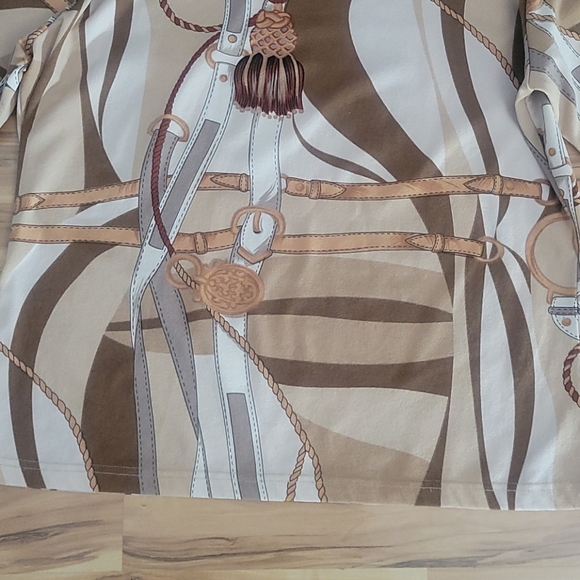 VTG 70s 80s Trompe l' Oeil Equestrian Print Top Med Old Money Preppy Maximalist - Picture 6 of 16